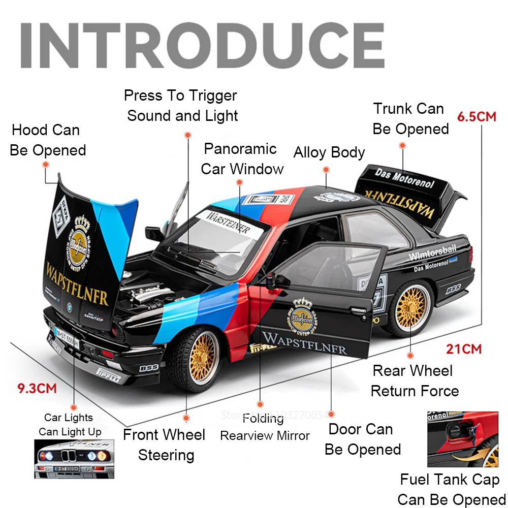 1:24 M3 GTR / M4 Diecast Alloy Model Car – Sound, Lights & Opening Doors Image 5