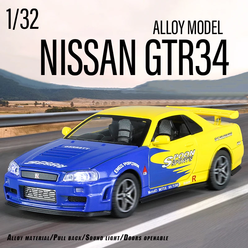 1:32 GTR R34 Diecast Model Car – Sound & Light Collectible