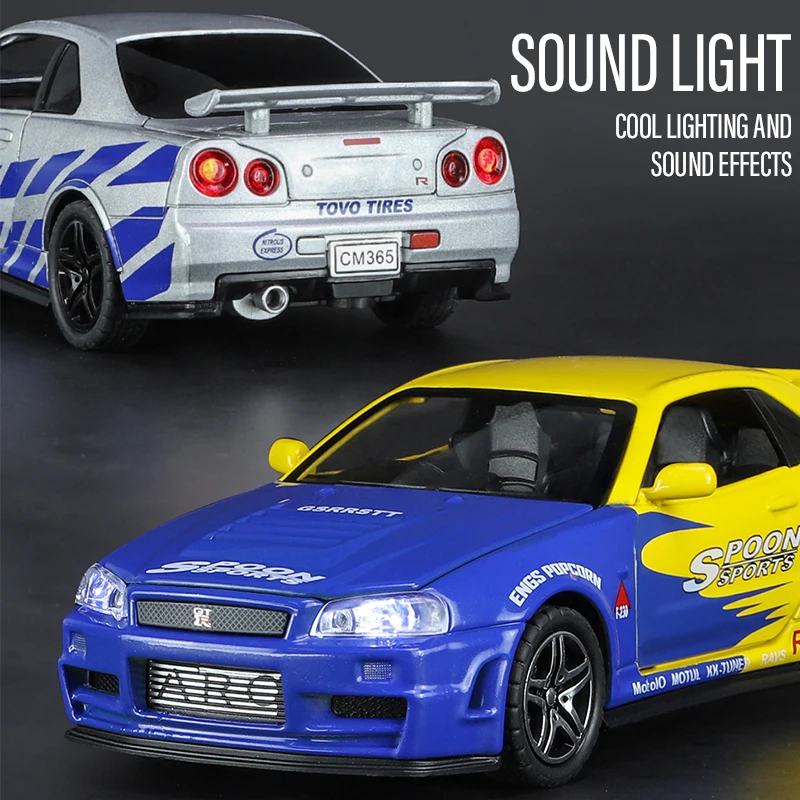 1:32 GTR R34 Diecast Model Car – Sound & Light Collectible Image 4