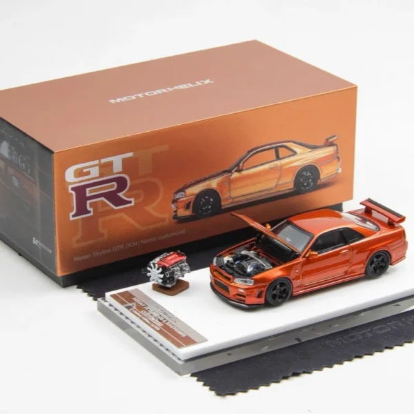 1:64 Skyline GT R R34 Nismo Sunset Orange Diecast Model Car
