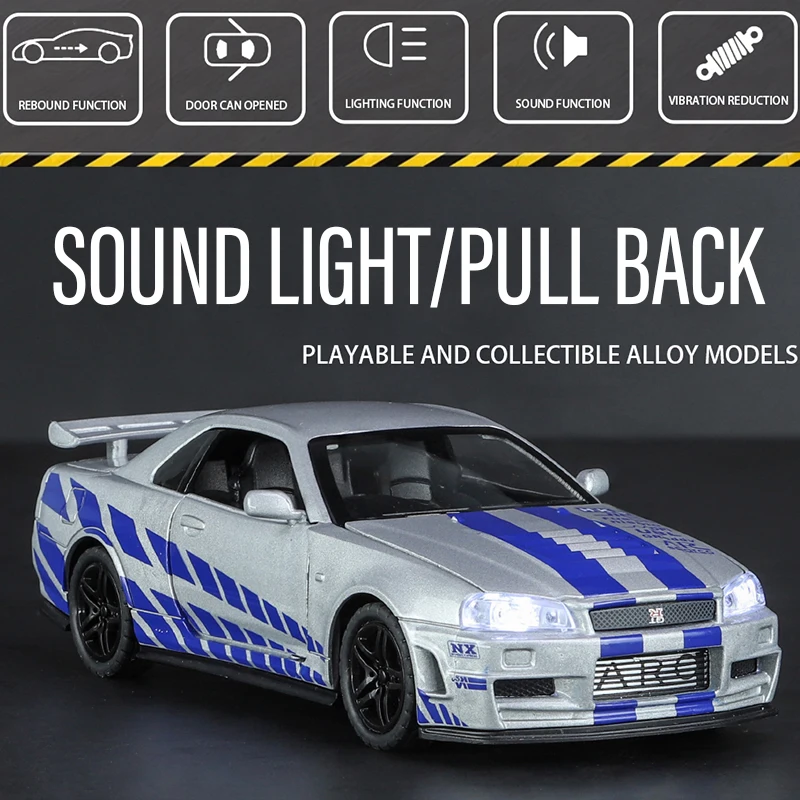 1:32 GTR R34 Diecast Model Car – Sound & Light Collectible Image 5